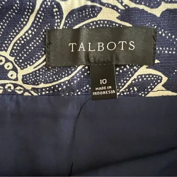 Talbots NWT Navy + White Floral Print A-Line Skirt Cotton Stretch 10 - Picture 3 of 5